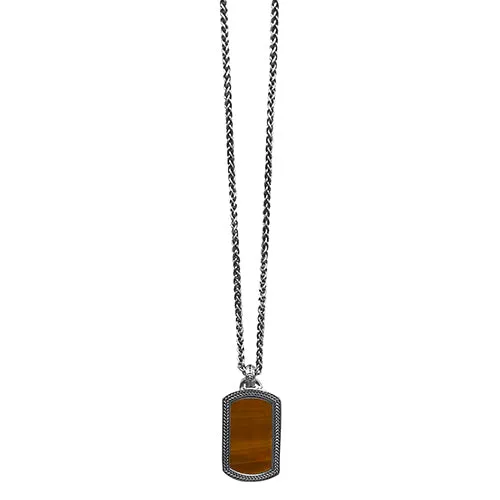 Tiger's Eye Gemstone Plaque Sterling Silver Pendant Necklace