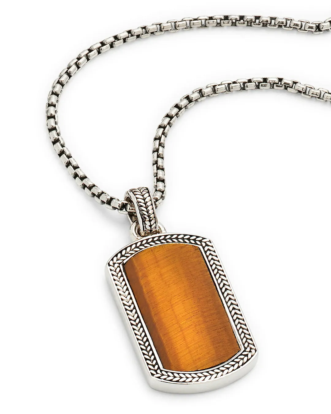 Tiger's Eye Gemstone Plaque Sterling Silver Pendant Necklace