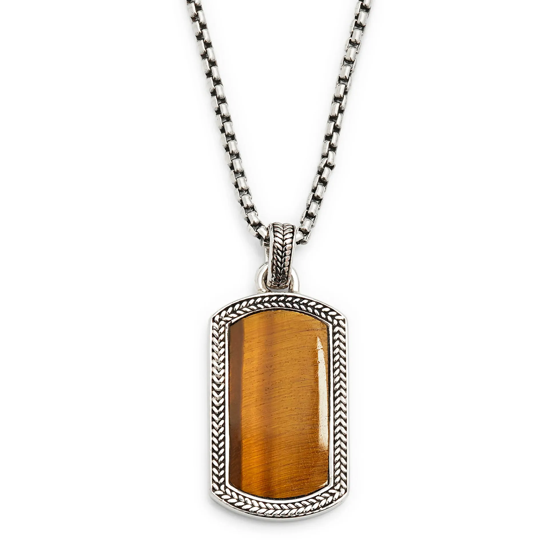 Tiger's Eye Gemstone Plaque Sterling Silver Pendant Necklace