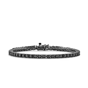 Traditional Bridal Jewelry 10 CT CZ Round Solitaire Tennis Bracelet Black Silver 7"