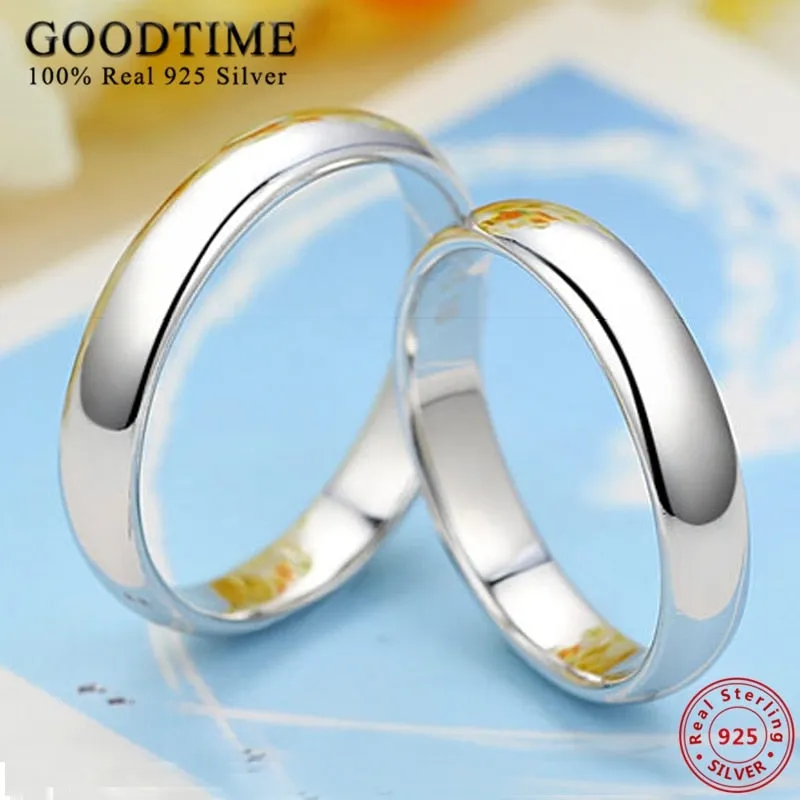 Trendy Ring Pure 100% 925 Sterling Silver Couple Ring Simple Smooth