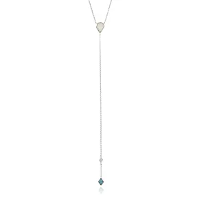 Turquoise and Kyoto Opal Silver Y Necklace