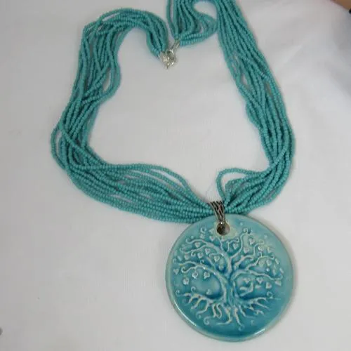 Turquoise Bead Necklace with Claycult Aqua Pendant