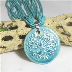 Turquoise Bead Necklace with Claycult Aqua Pendant