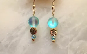 Turquoise Iridescent Glass Earrings