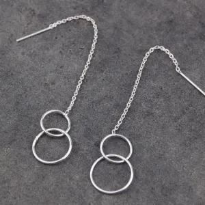 'two small rings' chain stick earrings | 925 silver