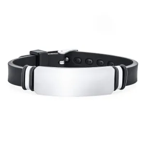 Unisex Black Silicone ID Bracelet with Silver Tone Stainless Steel Clasp