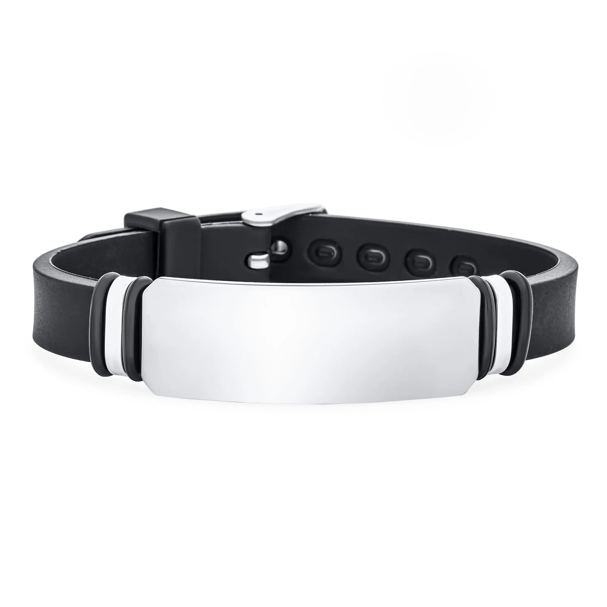 Unisex Black Silicone ID Bracelet with Silver Tone Stainless Steel Clasp