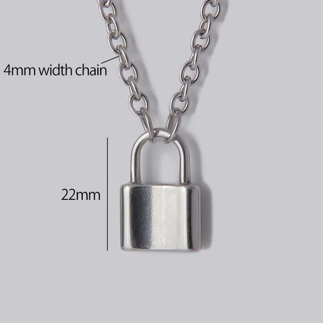 Unisex Jewellery Gold STAINLESS STEEL lock necklace padlock