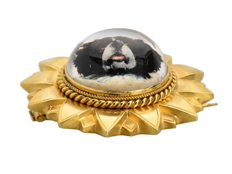 Victorian Essex Crystal Dog Brooch Locket