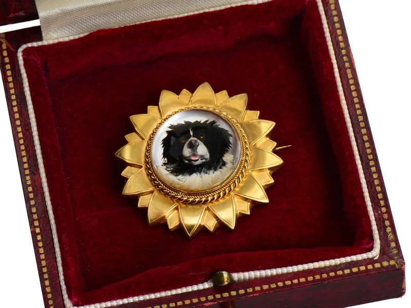 Victorian Essex Crystal Dog Brooch Locket