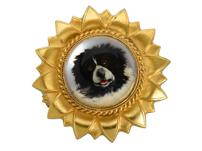 Victorian Essex Crystal Dog Brooch Locket