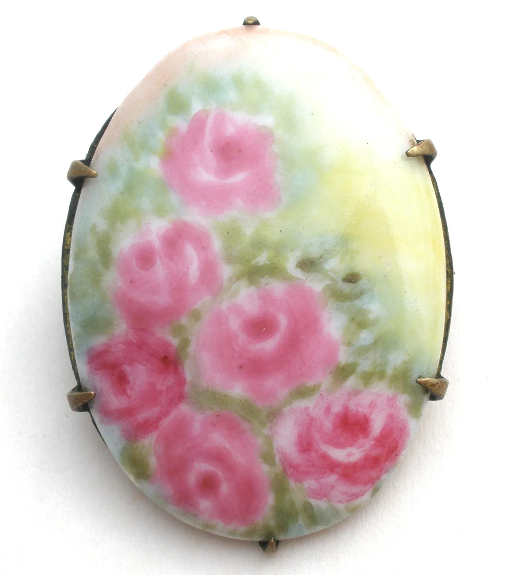 Victorian Hand Painted Pink Rose Brooch Pin