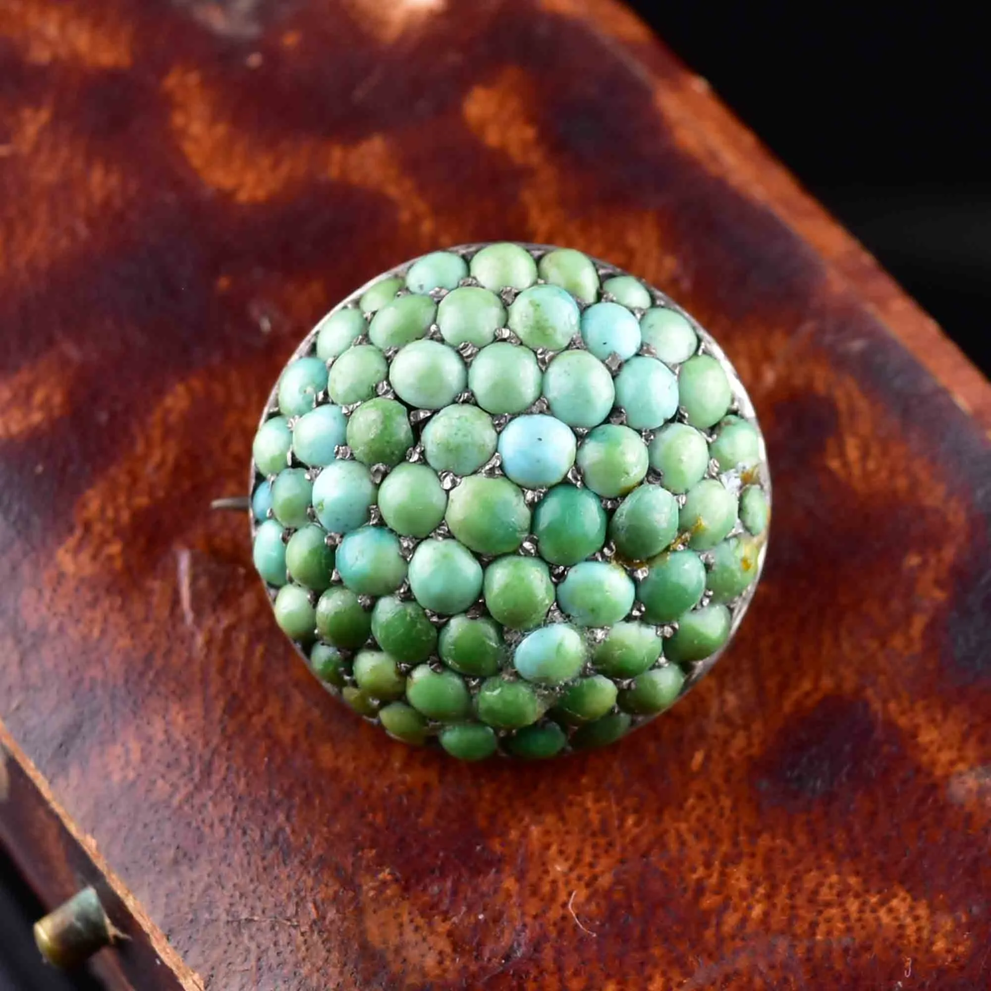 Victorian Silver Turquoise Cluster Brooch