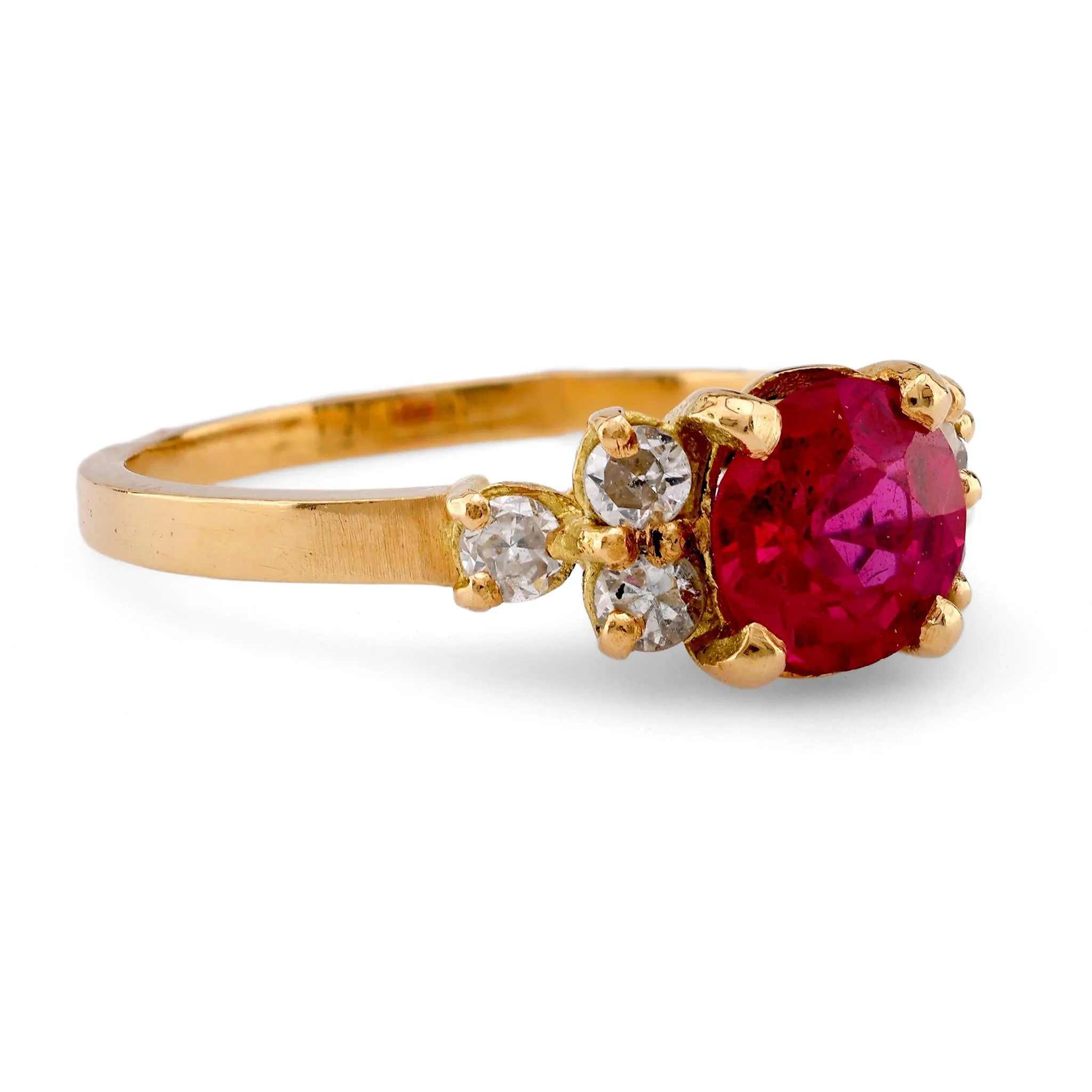 Vintage French Ruby Diamond 18K Yellow Gold Ring