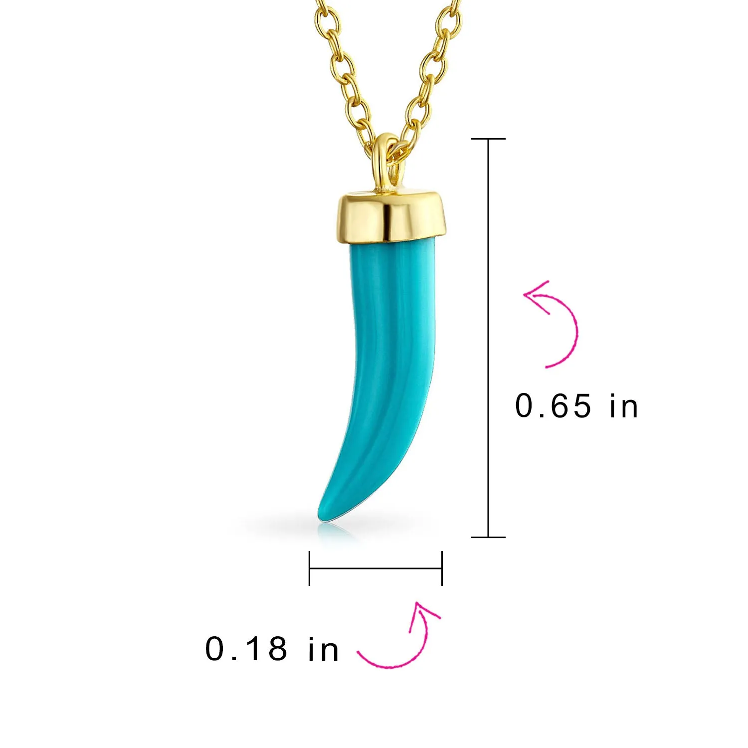 Western Gemstone Turquoise Cornicello Horn Pendant Necklace 14K Gold Plated Silver