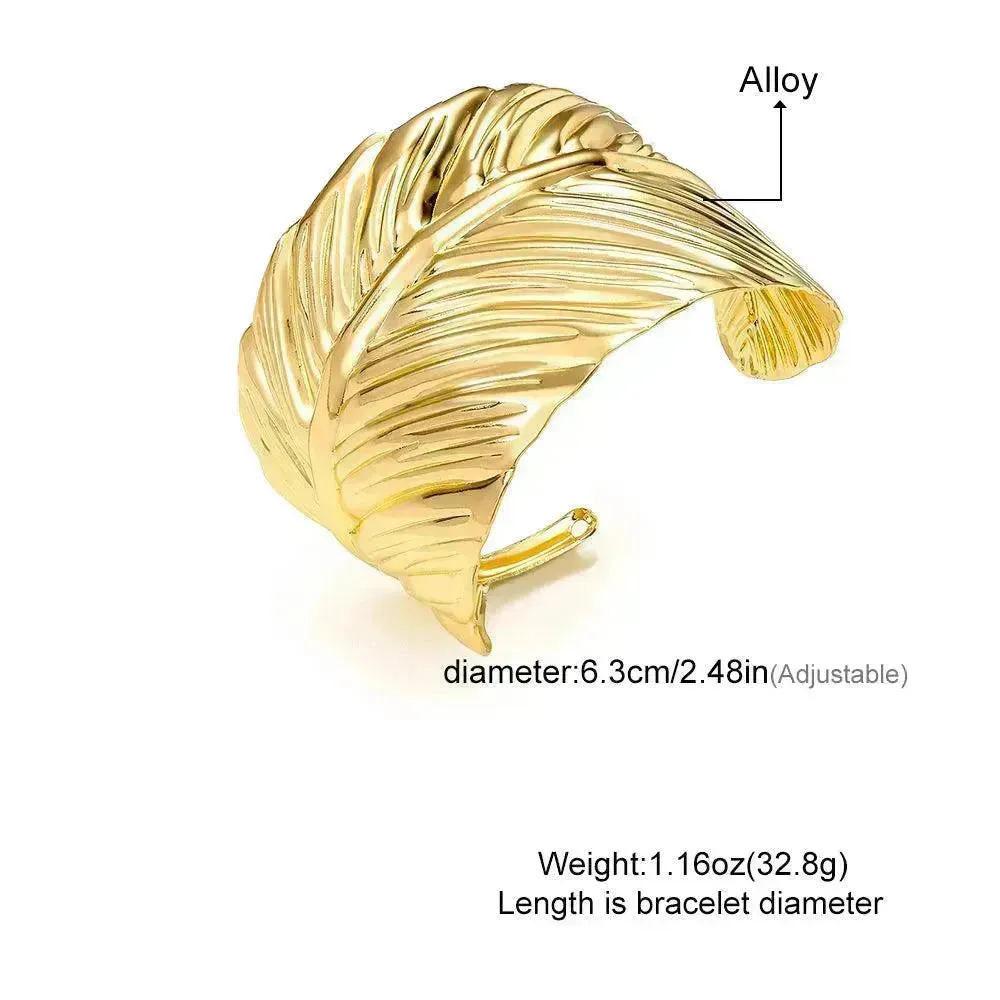 Wide Leaf Personalized Opening Exaggerated Bracelet for Women